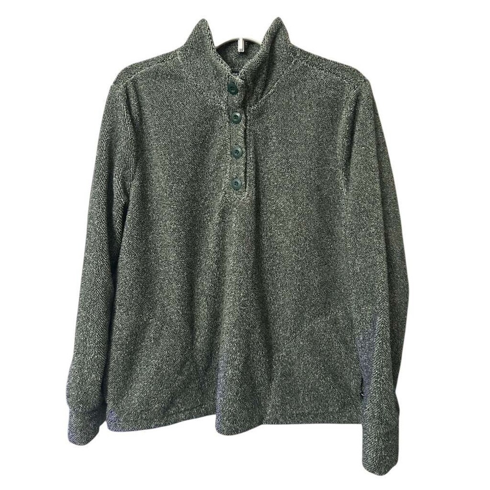 Eddie Bauer Fleece Pullover Women's Large Button Green Outdoor